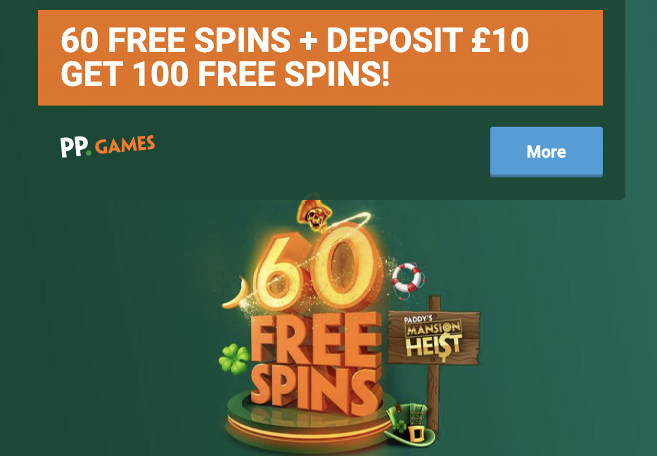 Paddy Power 60 Free Spins Bonus